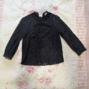 Sezane Black Lace Blouse Bianca XS